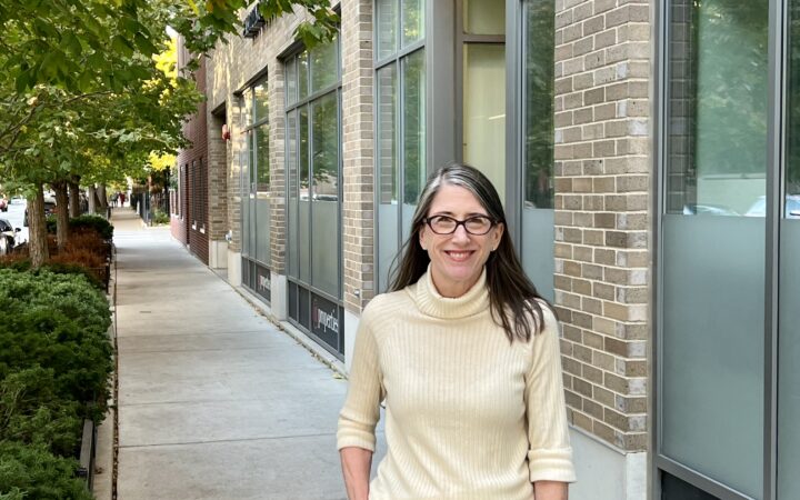 maureen moran on the sidewalk in front of her office