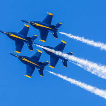 blue angles flying on blue sky background