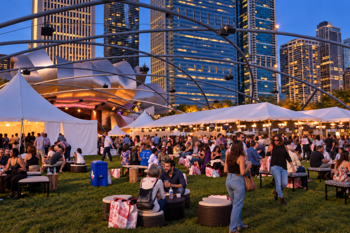 Chicago Gourmet in Millenium Park at twilight