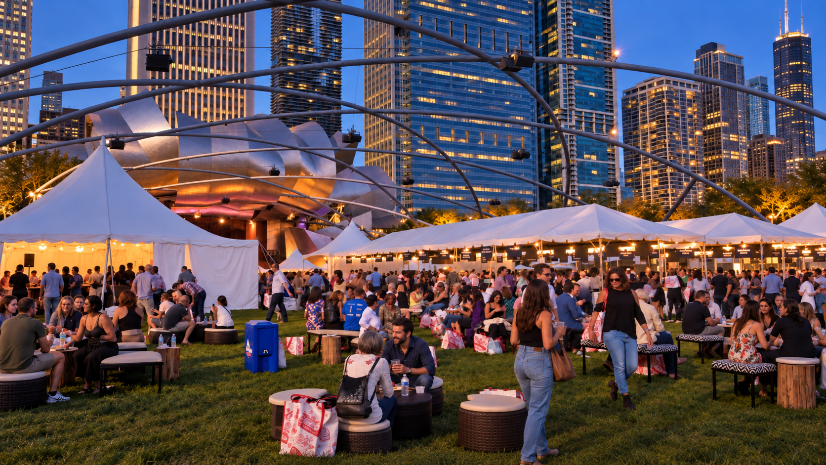 Chicago Gourmet in Millenium Park at twilight