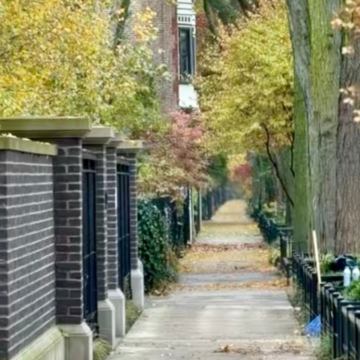 Condo buildings on a tree-lined Lincoln Park street in Chicago